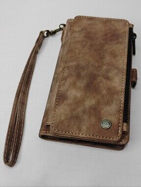 CaseMe Apple iPhone 11 Phone Case Wallet Combo Soft Light Brown Brushed Pattern